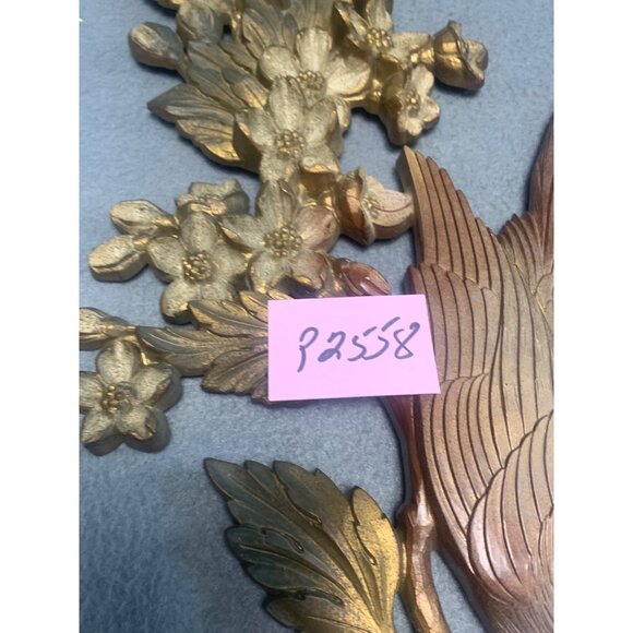 Vintage Syroco Gold Bird Wall Plaques Dogwood Branch Design 1960s - Picture 10 of 10